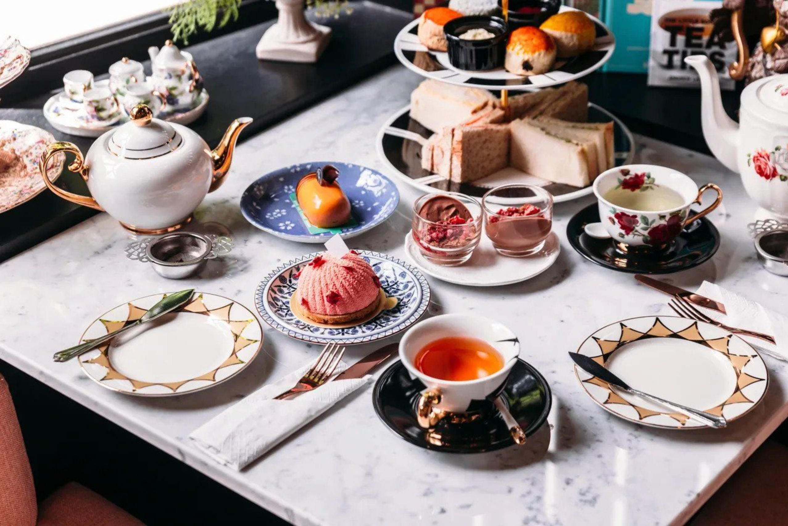 Afternoon tea party set with pastries